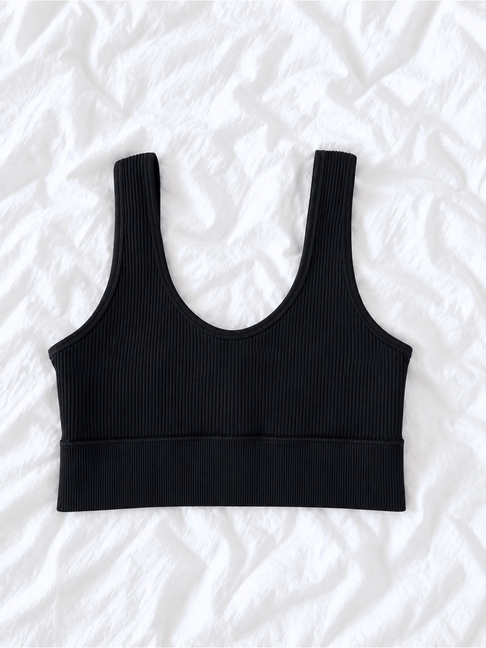 aerie Black Ribbed Scoop Crop Top